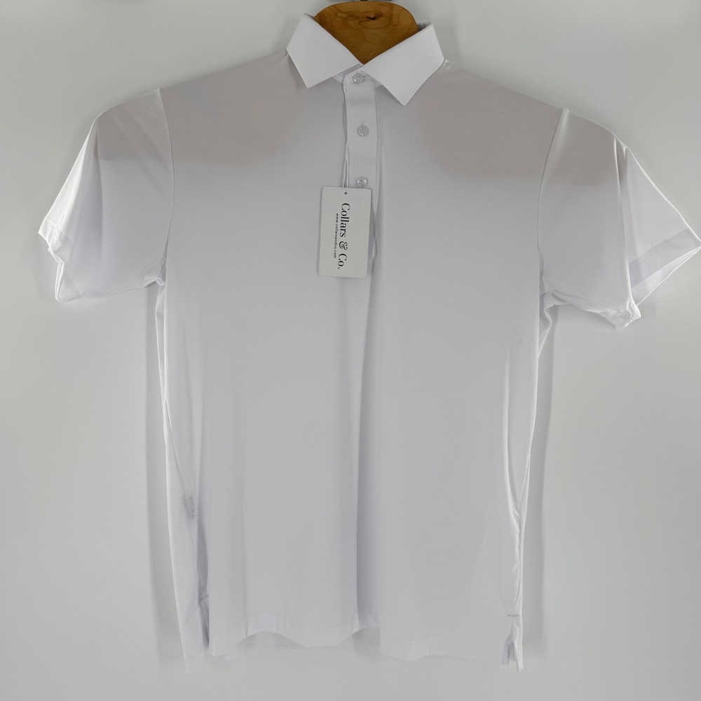 Collars & Co Featherweight Polo Shirt White English Spread Collar Mens Small NWT